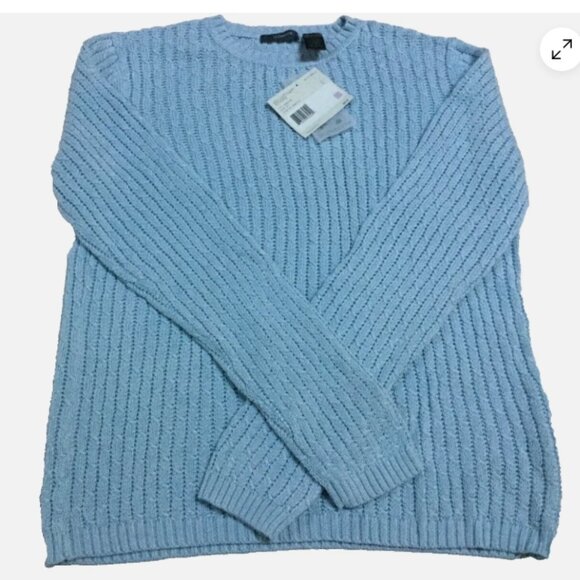 Liz Claiborne Women Size L Crew Neck Sweater Top Cotton Cable Knit Lt. Blue NWT - Picture 3 of 9